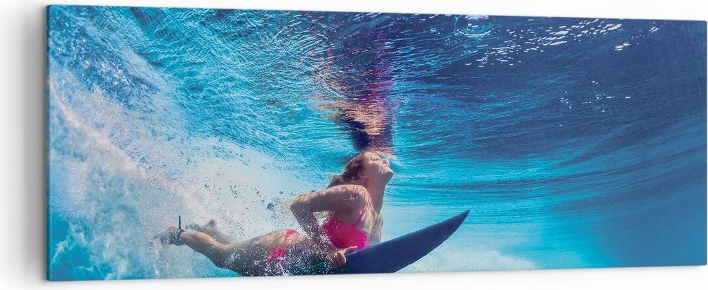 Bild auf Leinwand - Leinwandbild - Einteilig - Surfen Frau Unterwasser - 140x50cm - Wand Bild - Wanddeko - Wandbilder - Leinwanddruck - Bilder - Wa...