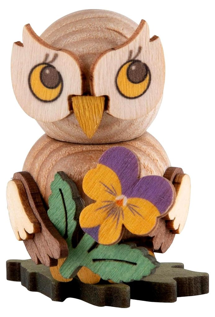 Eulenkind mit Blume - Holzfigur ca. 4 cm