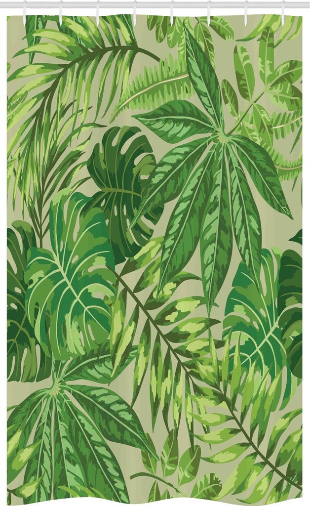 ABAKUHAUS Grünes Blatt Schmaler Duschvorhang, Frischer Dschungel Aloha, Badezimmer Deko Set aus Stoff mit Haken, 120 x 180 cm, Apfelgrün Farngrün