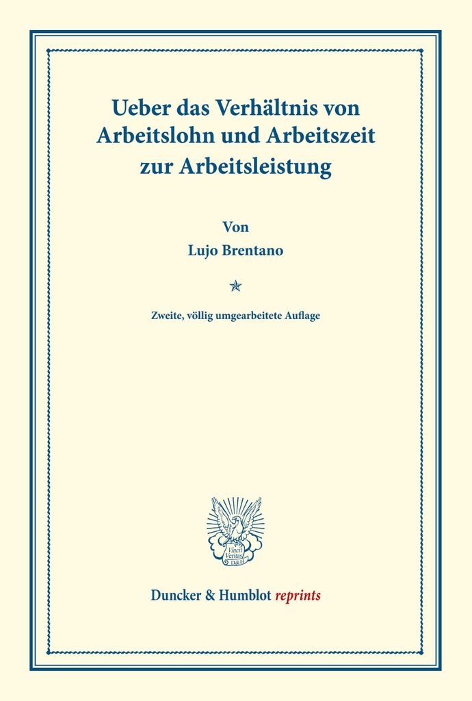 Ueber das Verhältnis von Arbeitslohn und Arbeitszeit zur Arbeitsleistung.