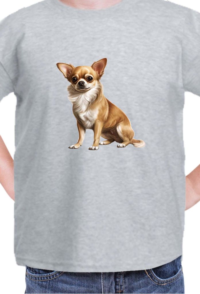 Kinder T-Shirt Dogs Breeds Chihuahua Dog Breed 006, 9-11 Jahr - 140 / Grau