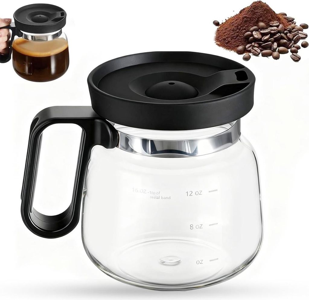 Kaffeebecher Glas 16oz, Mini Kaffeemaschinenform, auslaufsicher, tragbar, ergonomischer Griff, für Zuhause, Büro & unterwegs