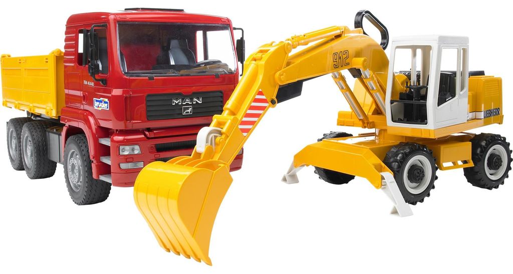 Bruder 02751 - MAN TGA Kipp-LKW und Liebherr Schaufelbagger Produktbild 