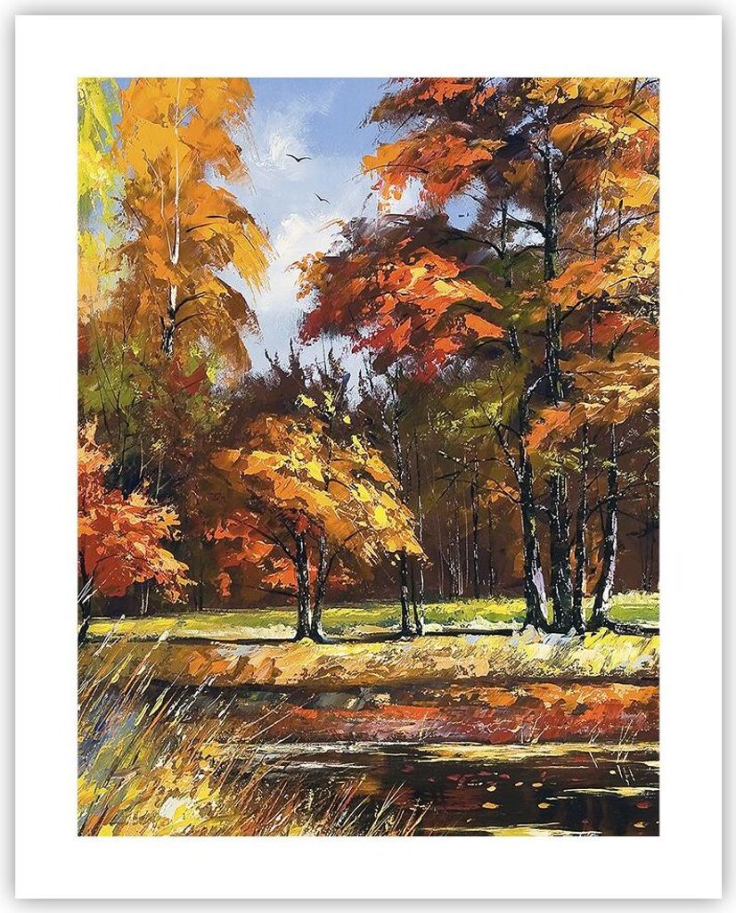 Poster - Poster ohne Rahmen - Park Herbst Wasser - 40x50 cm - Wand Bild - Wanddeko - Wandbilder - Kunstposter - Wandposter - Bilder - Kunstdruck - ...