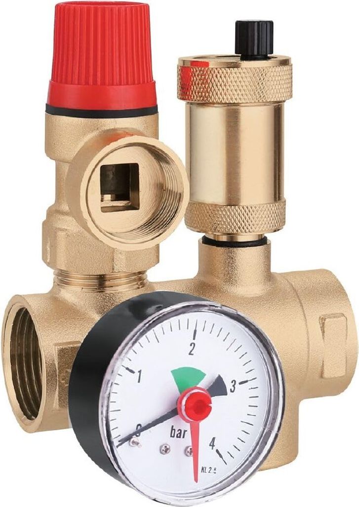 AQUA HEATING Sicherheitsgruppe Warmwasserspeicher 1 Zoll 3 Bar mit Rückschlagventil Entlüftungsventil Manometer Zentralheizung Fußbodenheizung