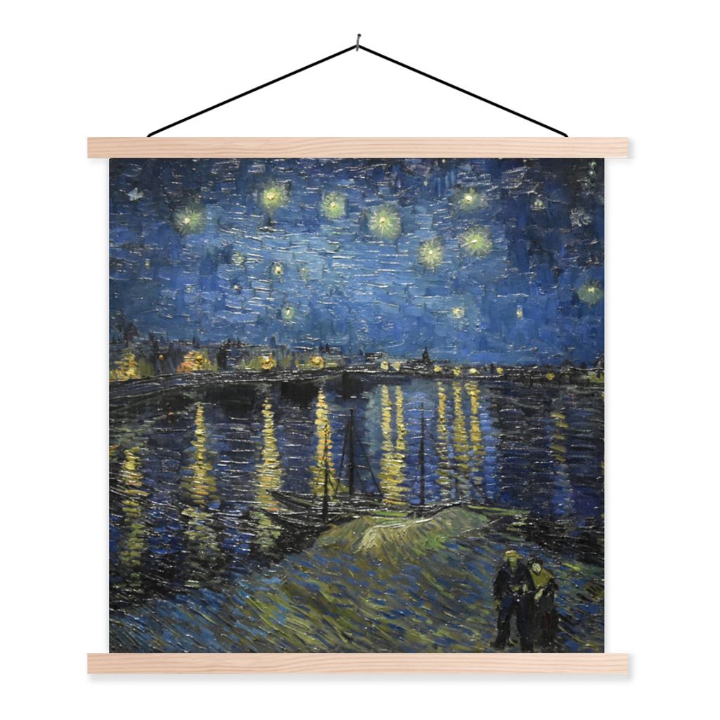 MuchoWow Textilposter Sternennacht über dem Orsay Paris - Vincent Van Gogh 40x40 cm mit holzfarbenen Rahmen - Posterleiste