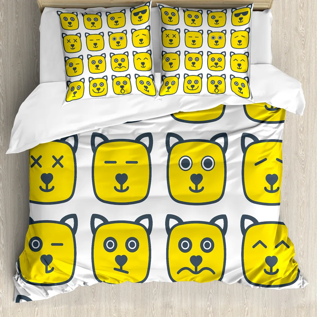 Set Letto 200x200 ABAKUHAUS Emoticon Giallo Grigio - Design Moderno