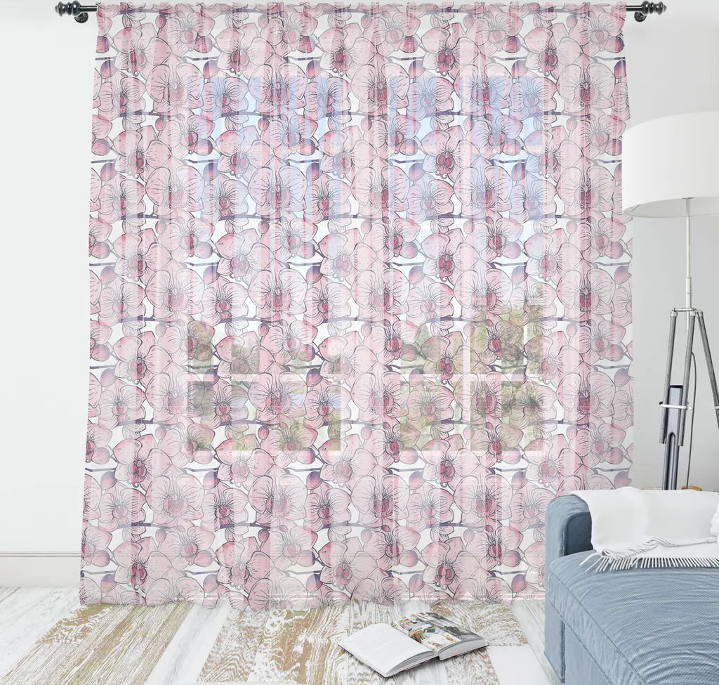 Tapis mural ABAKUHAUS motifs orchidées en satin 240x274cm rose et gris