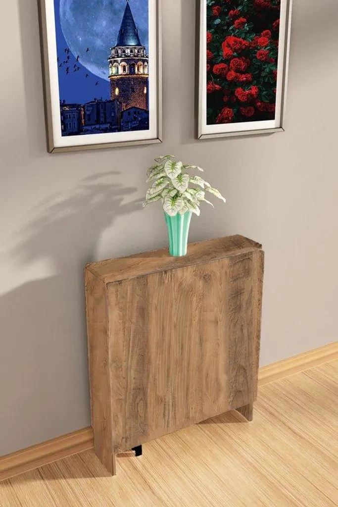 Console extensible et table de repas pliante aspect pin clair 134 cm