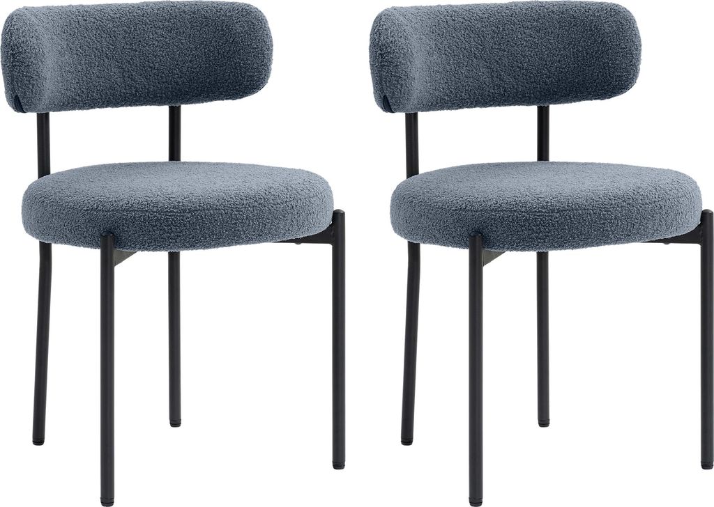 2er-Set Esszimmerstühle, Fleece-Polsterung, Stühle mit Polstersitz, Metallbeine, Grau