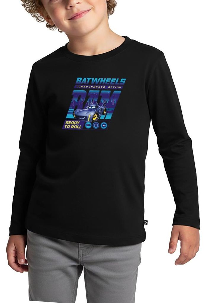 Spreadshirt Batwheels Bam Mit Spruch Ready To Roll Kinder Premium Langarmshirt, 98/104 (2 Jahre), Schwarz
