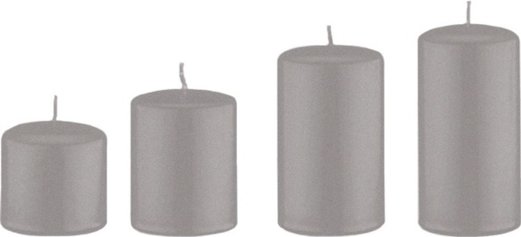 4er Set Adventskerzen, Stumpenkerzen abgestuft Metallic Grau Matt Ø 6 cm (Höhen 6, 8, 10 und 12 cm)