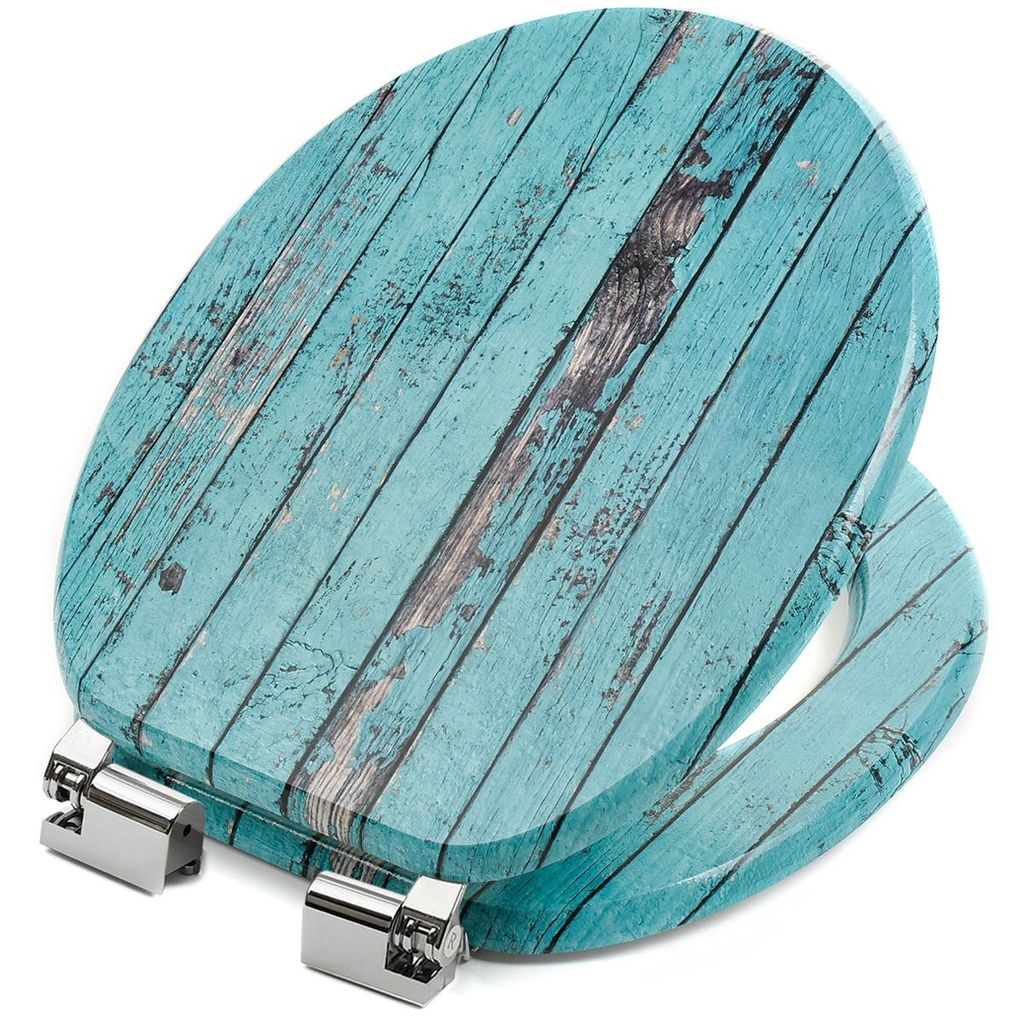 WC Sitz BLUE WOOD Toilettensitz Softclose MDF Absenkautomatik Blau Holzoptik
