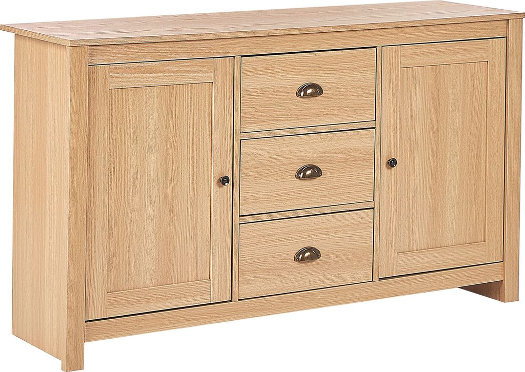 BELIANI Sideboard Heller Holzfarbton Faserplatte Halbhoch mit Schubladen Schränken Metallgriffen Klassich Retro Schlafzimmer Wohnzimmer Aufbewahrung
