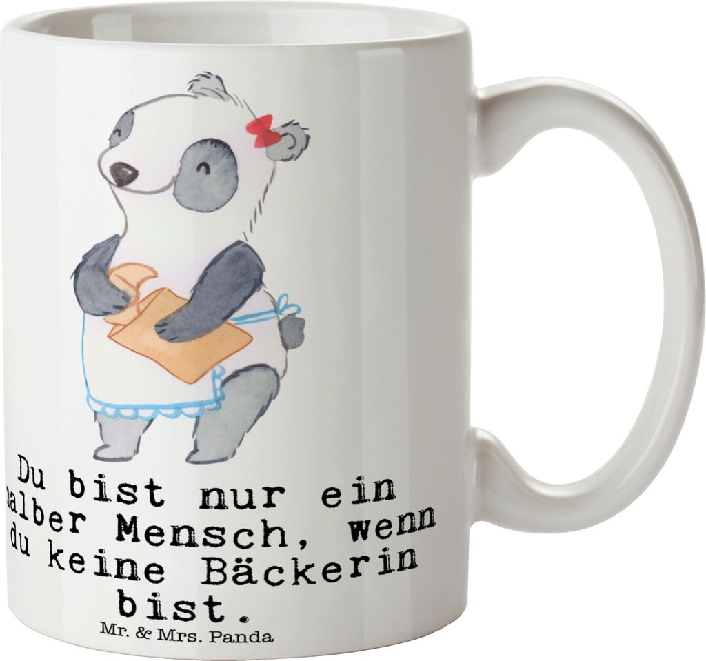 Mr. & Mrs. Panda Trinkbecher Bäckerin Herz - Weiß - Geschenk, Backstube, Tasse, Becher, Beruf, Bäckerei, schöne, Teetasse, Spruch, Kaffeetasse,...