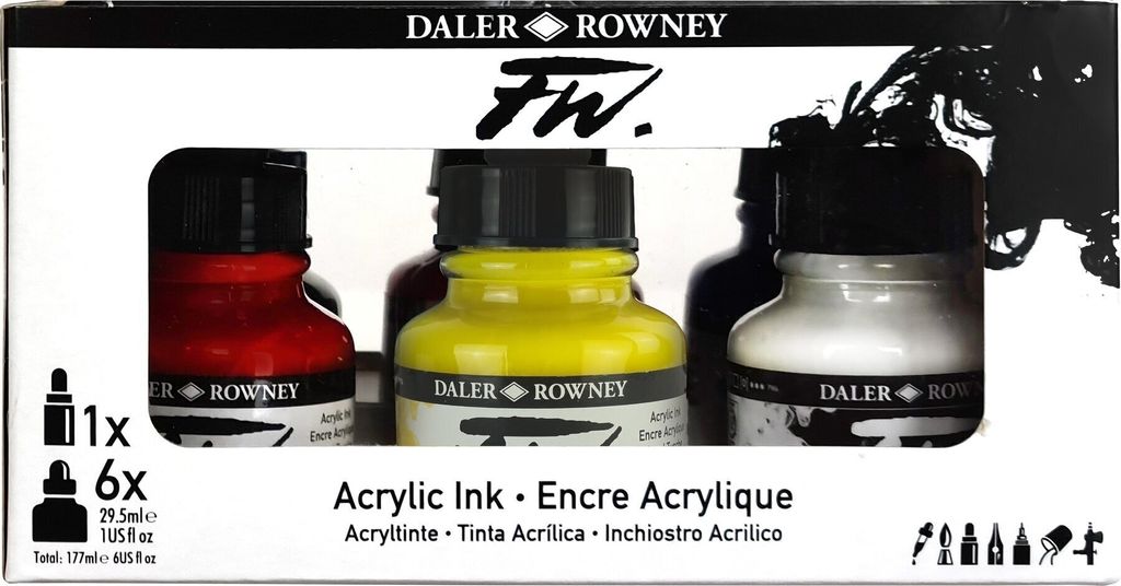 Daler Rowney FW Cardboard Box Starter Set Set Acrylfarben 6 x 29,5 ml
