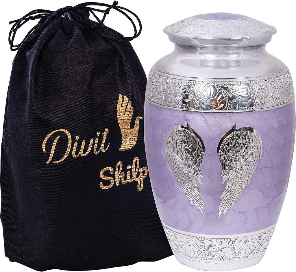 Kremationsurne für Erwachsene mit Samtsack - Lilac Angle Wings