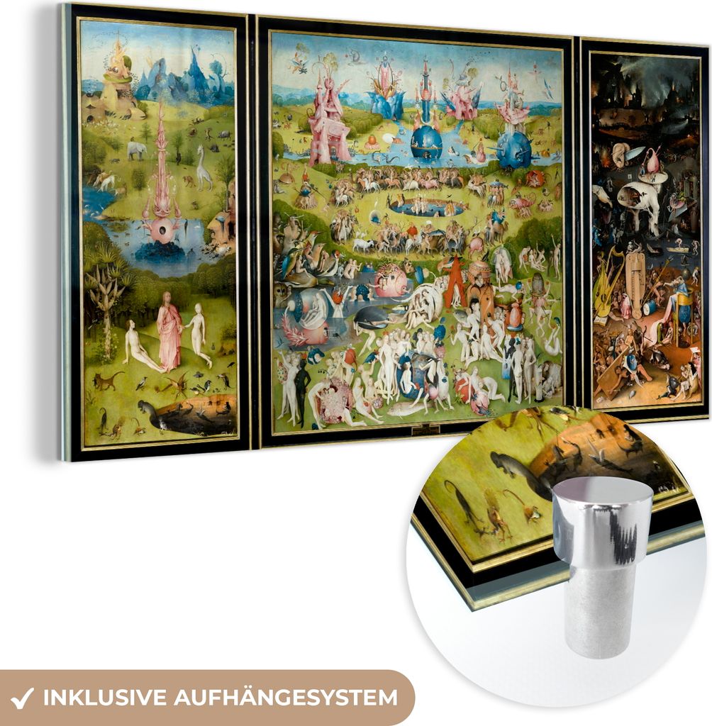 MuchoWow Glasbilder - Bilder auf Wandbild - Foto auf Glas Garten der Lüste - Gemälde von Hieronymus Bosch 80x40 cm Wanddekoration aus Glas - Acry...