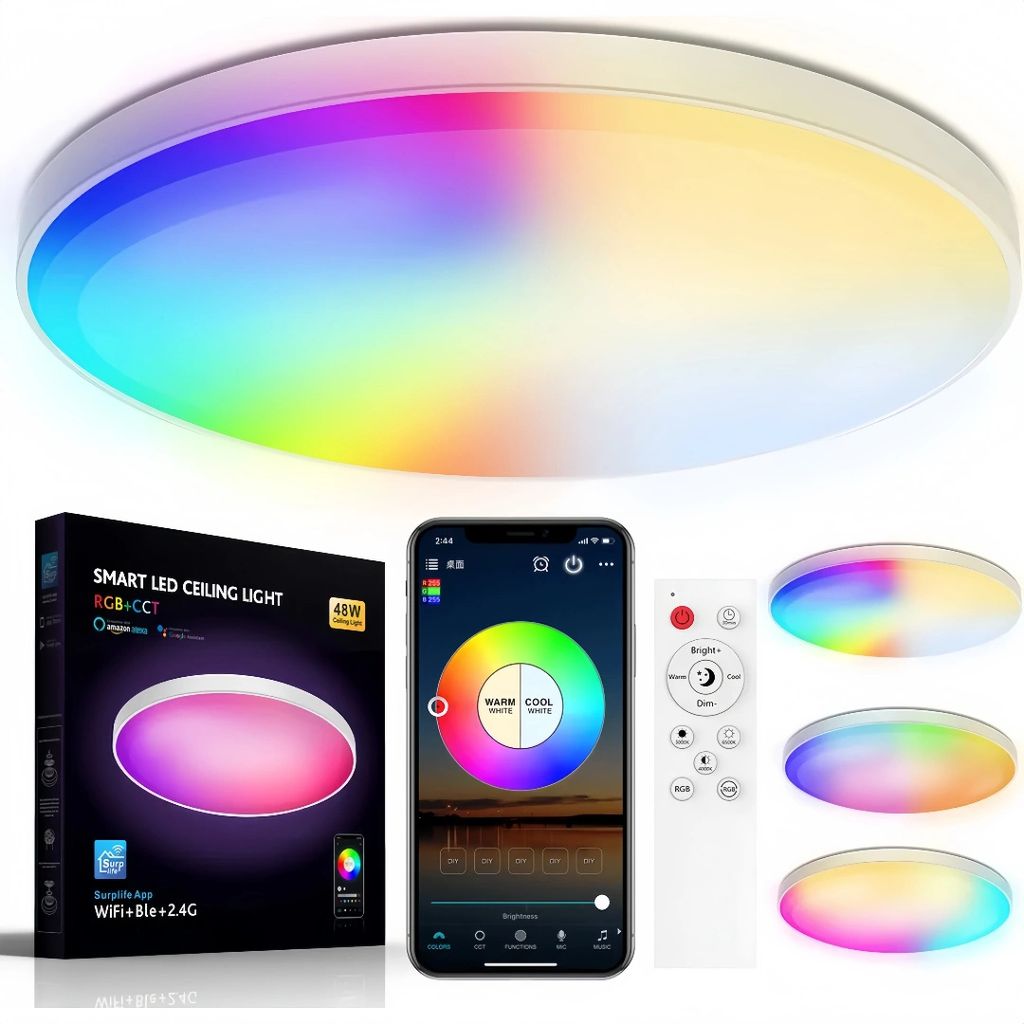 48W Led Deckenleuchte Weiß Smart RGB Dimmbar Deckenlampe Produktbild 