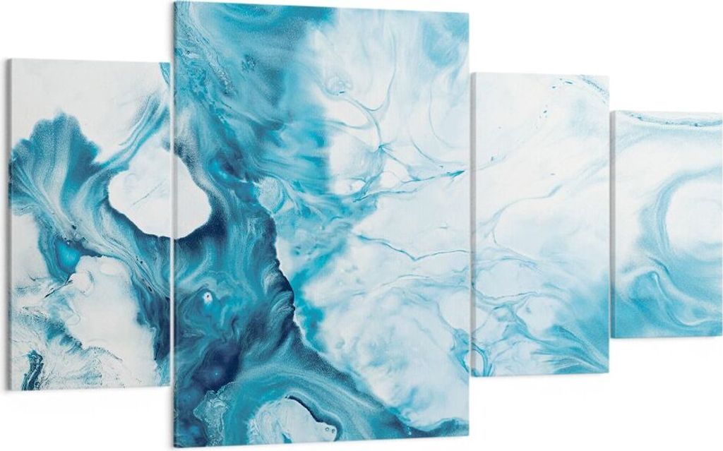 Bild auf Leinwand - Leinwandbild - 4 Teile - Abstraktion Flüssigkeit hellblau - 160x90cm - Wand Bild - Wanddeko - Wandbilder - Leinwanddruck - Bil...