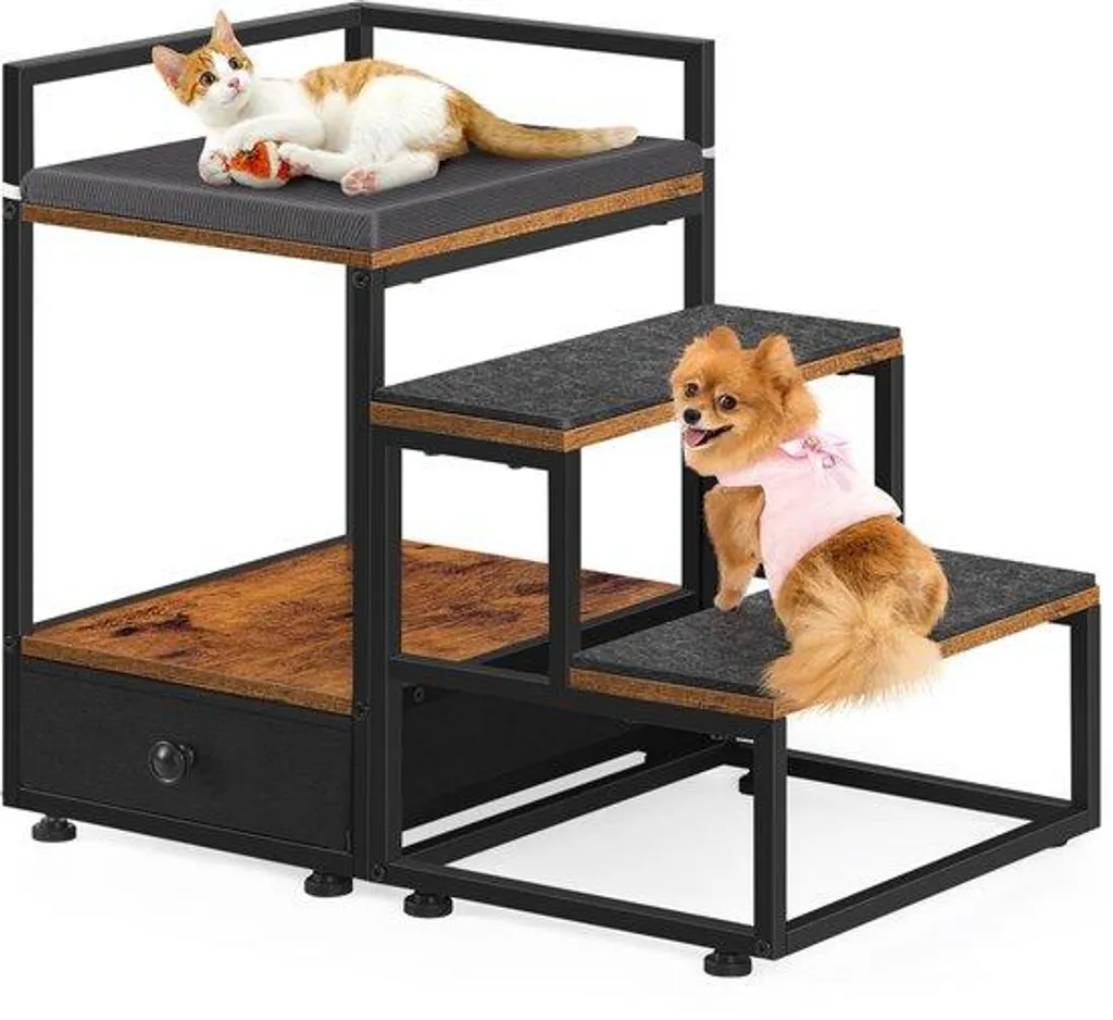 Rampe Escalier Chien avec Marches en Métal et Hauteur 51 cm Brun