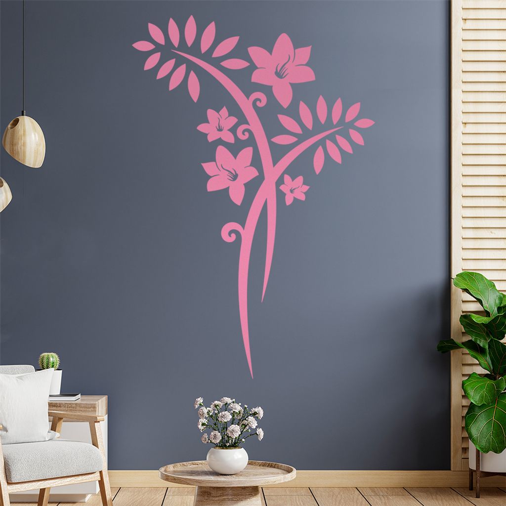 Blume - Linien Wandtattoo in 6 Größen - Wandaufkleber Wall Sticker - Dekoration, Küche, Wohnzimmer, Schlafzimmer, Badezimmer