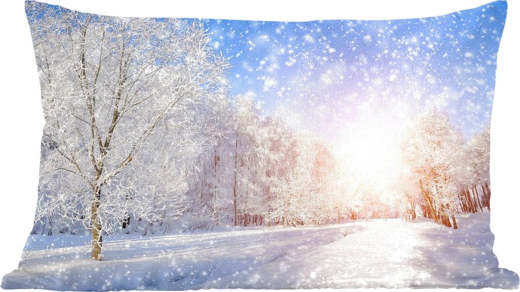 MuchoWow Zierkissen Sofakissen Wohnzimmer Dekokissen 50x30 cm Schnee - Sonne - Winter - Wohnzimmerdekoration - Polster mit Photo