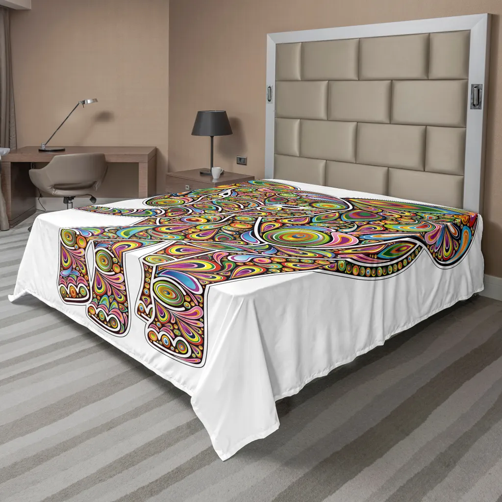 Drap supérieur décoratif pour lit XXL, motif Éléphant de l'Est Bohème