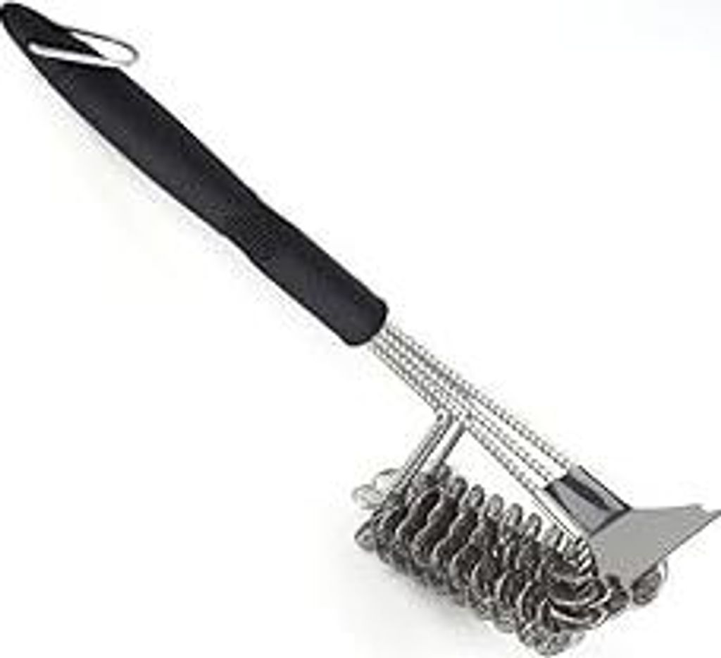 Grillbürste,Grill Reinigungsbürste mit Extra Langer Grillbürste Edelstahl,Edelstahl Spatel und PP Wärmedämmung Griff für Gasgrill,Holzkohlegr...