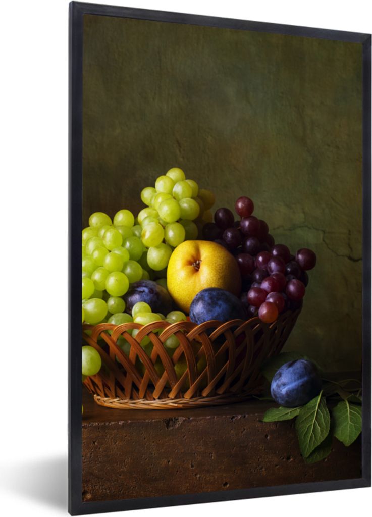 MuchoWow Gerahmtes Poster Rustikal - Obst - Korb - Stilleben 60x90 cm - Poster mit Schwarzem Bilderrahmen Wandposter Rahmen Foto Bilder - Kunst