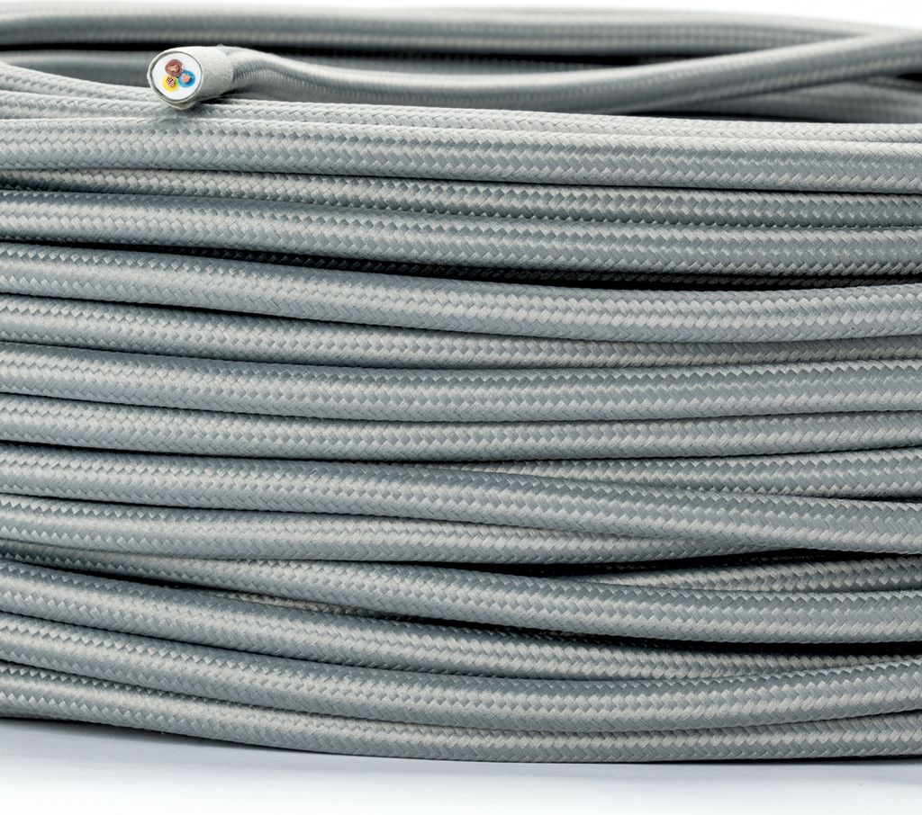 Textilkabel Lampenkabel YML 3-adrig, (3x 0,75mm) Elektrisches Kabel Textil ummantelt mit Erdleiter für Leuchten Lampen, Grau, 1m