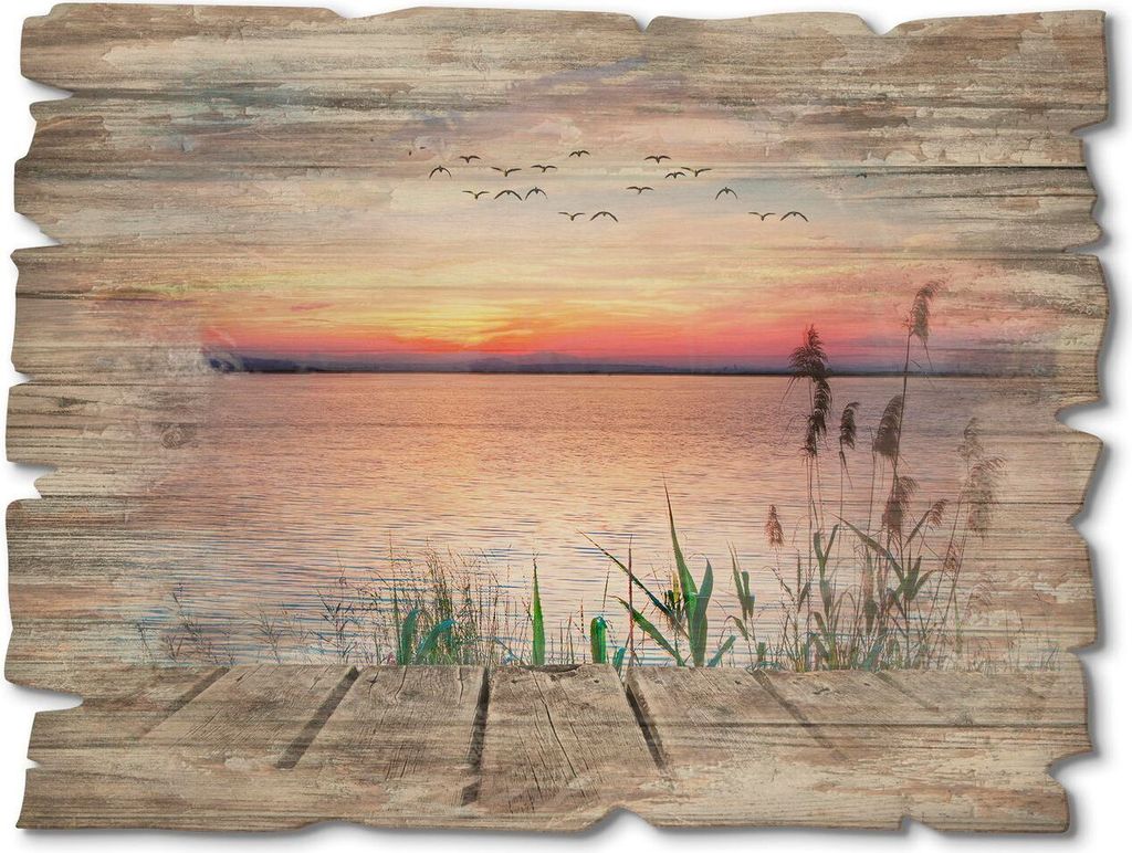 ARTland Holzbild Vintage Der See in den Farben der Wolken Größe: 40x30 cm