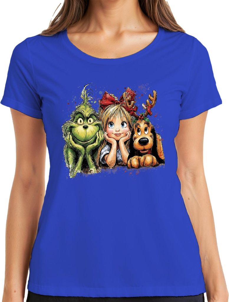 Grinch Cindy Lou Who Max Weihnachten Kinder lustig Retro Damen T-Shirt, Blau, M