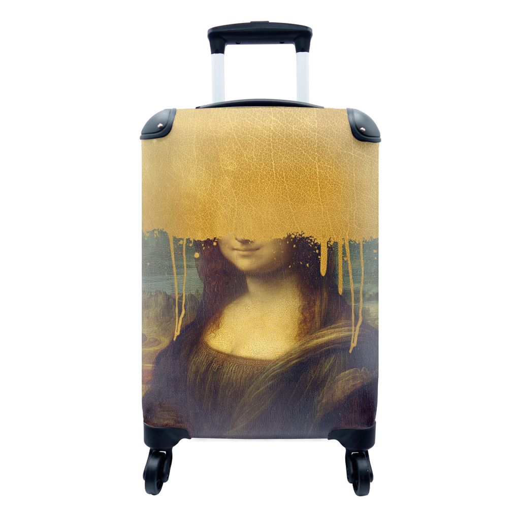 MuchoWow Koffer Handgepäck Trolley Rollkoffer Kleine Reisekoffer mit 4 Rollen - Mona Lisa - Da Vinci - Gold - Cabin Size < 55x40x23 cm & 55x40x2...