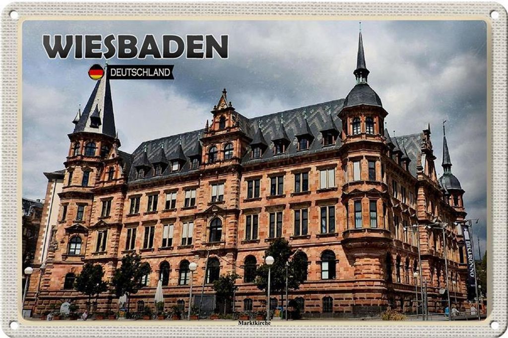 Blechschild Städte Wiesbaden Marktkirche Mittelalter 30x20cm