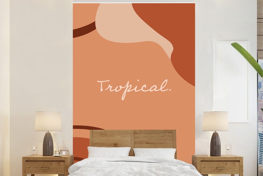 MuchoWow Fototapete für Wohnzimmer oder Schlafzimmer Wandtapete Vinyl Motivtapete Sommer - Zitat - Tropisch - 145x220 cm - Wanddekoration