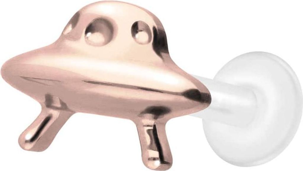 Ohrpiercing, Nasenpiercing PTFE Labret mit Innengewinde + Titan-Aufsatz UFO RoséGold Stablänge: 7mm | Stabstärke: 1,6mm