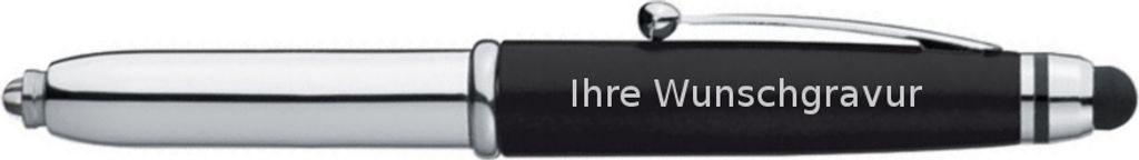 LED Touchpen Kugelschreiber mit silberfarbender Gravur / Farbe: silber-schwarz