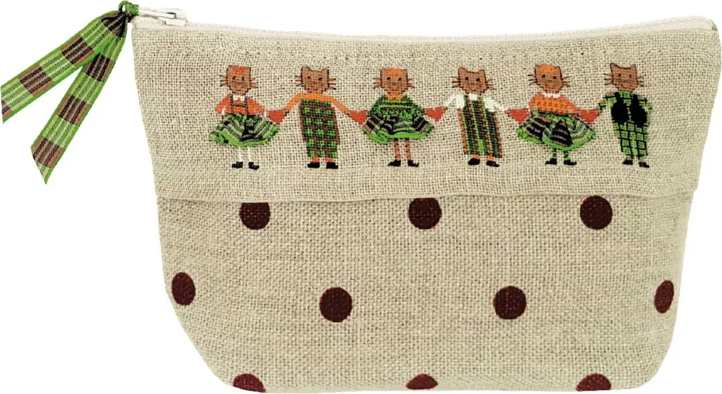 Trousse à Broder Soi-Même Motif Chat Vert et Ecossais Petit Point 18cm