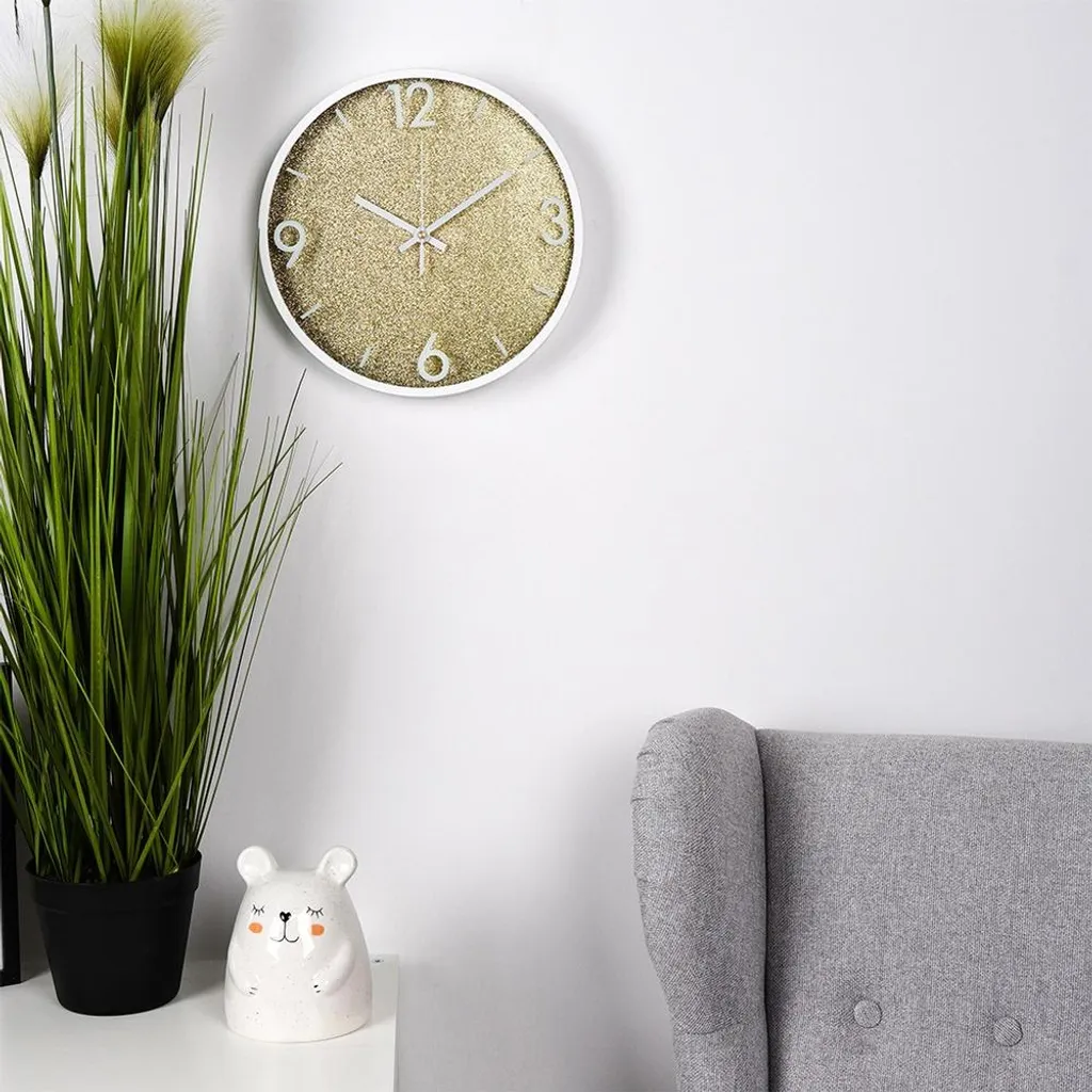 Grande pendule murale décorative design blanc et or pour maison moderne
