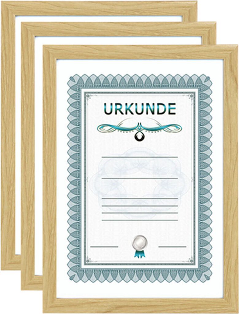 2er 3er 5er 10er Pack Dokument Bilderrahmen 21x29,7 DIN A4 Urkunde Foto Rahmen - Farbe: 3er Pack Natur
