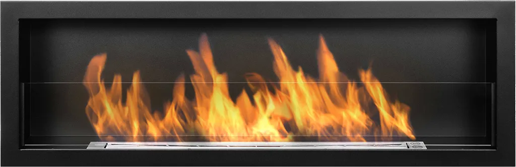 Grande cheminée bioéthanol encastrable 120 cm pour salon design noir