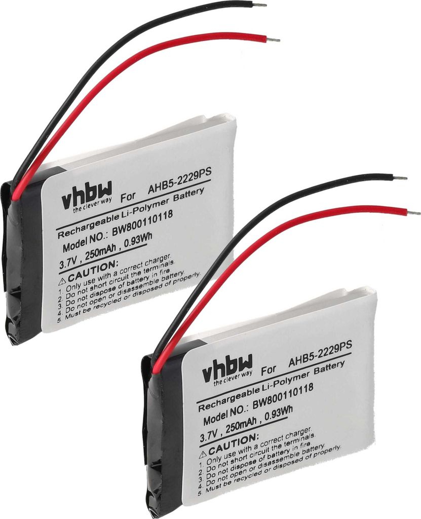 vhbw 2x Akku kompatibel mit Jabra Pro 923, 920, 935, 930, 900 Wireless Headset Kopfhörer (250 mAh, 3,7 V, Li-Polymer)