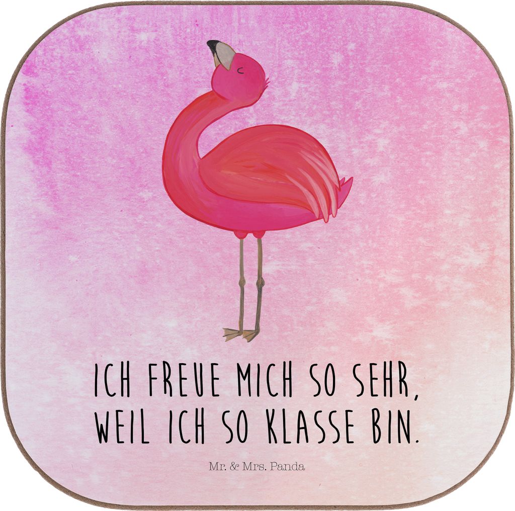 Mr. & Mrs. Panda Untersetzer für Gläser Flamingo Stolz - Aquarell Pink - Geschenk, Rosa, Coaster, Tischuntersetzer, gläseruntersetzer, Schwester...