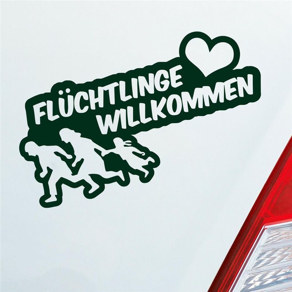 Auto Aufkleber Refugees Welcome Flüchtlinge Willkommen 20x9 cm Dunkelgrün Sticker Heckscheibenaufkleber