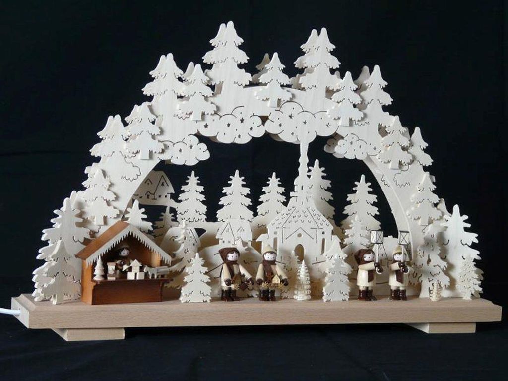Schwibbogen mit Weihnachtsmarkt Laternenkinder und Beleuchtung BxHxT 50x34x7cm NEU