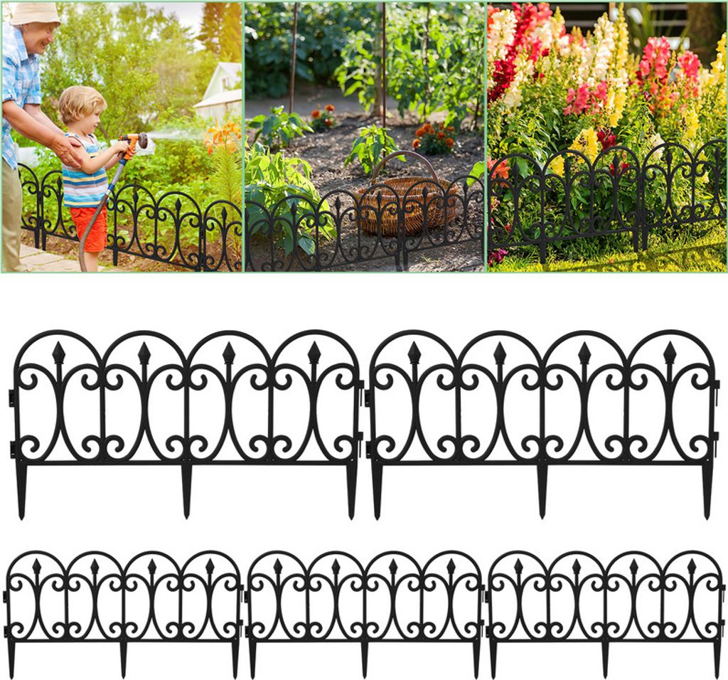 30 tlg. Beetzaun Hof Gartenpalisade Beetumrandung Beeteinfassung schwarz
