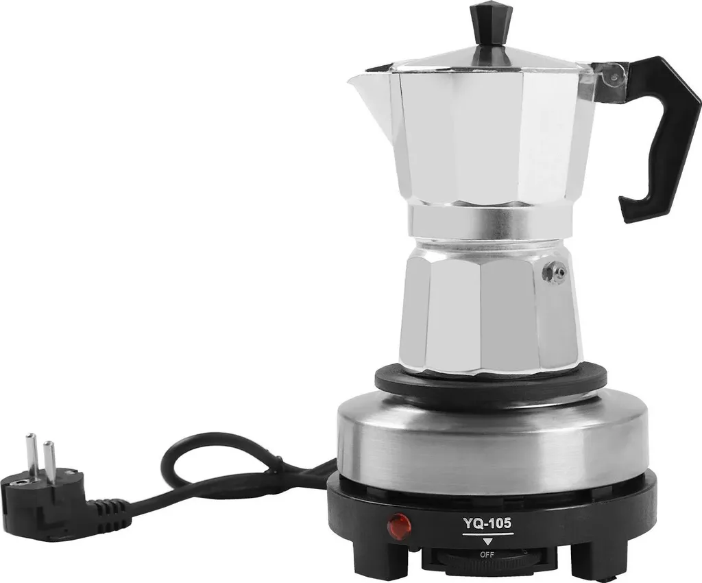 Elektrische Moka-Kanne - Espressokocher - 500 W - 5-stufige Temperaturregelung - Heizplatte - Automatische Erwärmung - Silber