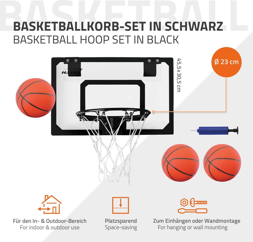 Hauki Mini Basketballkorb Set mit 3 Bälle, 45,5x30,5 cm, Produktbild 2