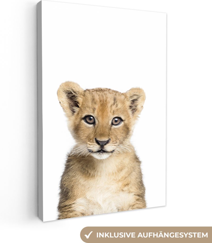 OneMillionCanvasses - Leinwandbilder - 90x140 cm, Löwe - Tiere - Natur - Weiß, Wandbilder Kunstdruck Wanddekoration - Foto auf Leinwand - Gemä...